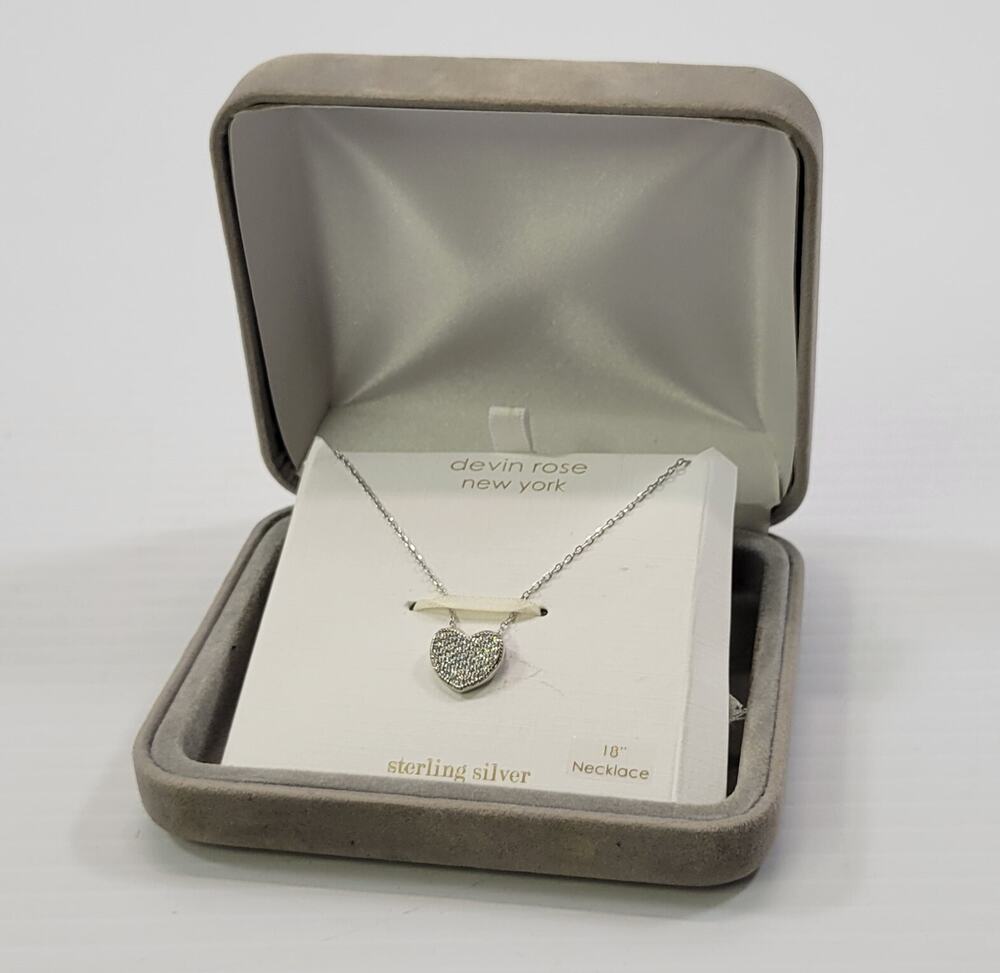 *B) Devin Rose New York Sterling Silver 925 Necklace Rhinestone Heart Pendant
